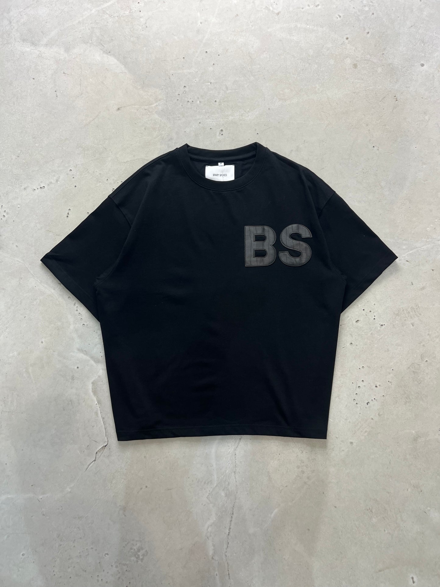 Black Croc Leather Appliqué T-Shirt