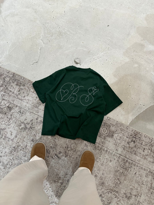 Emerald green love script T-shirt
