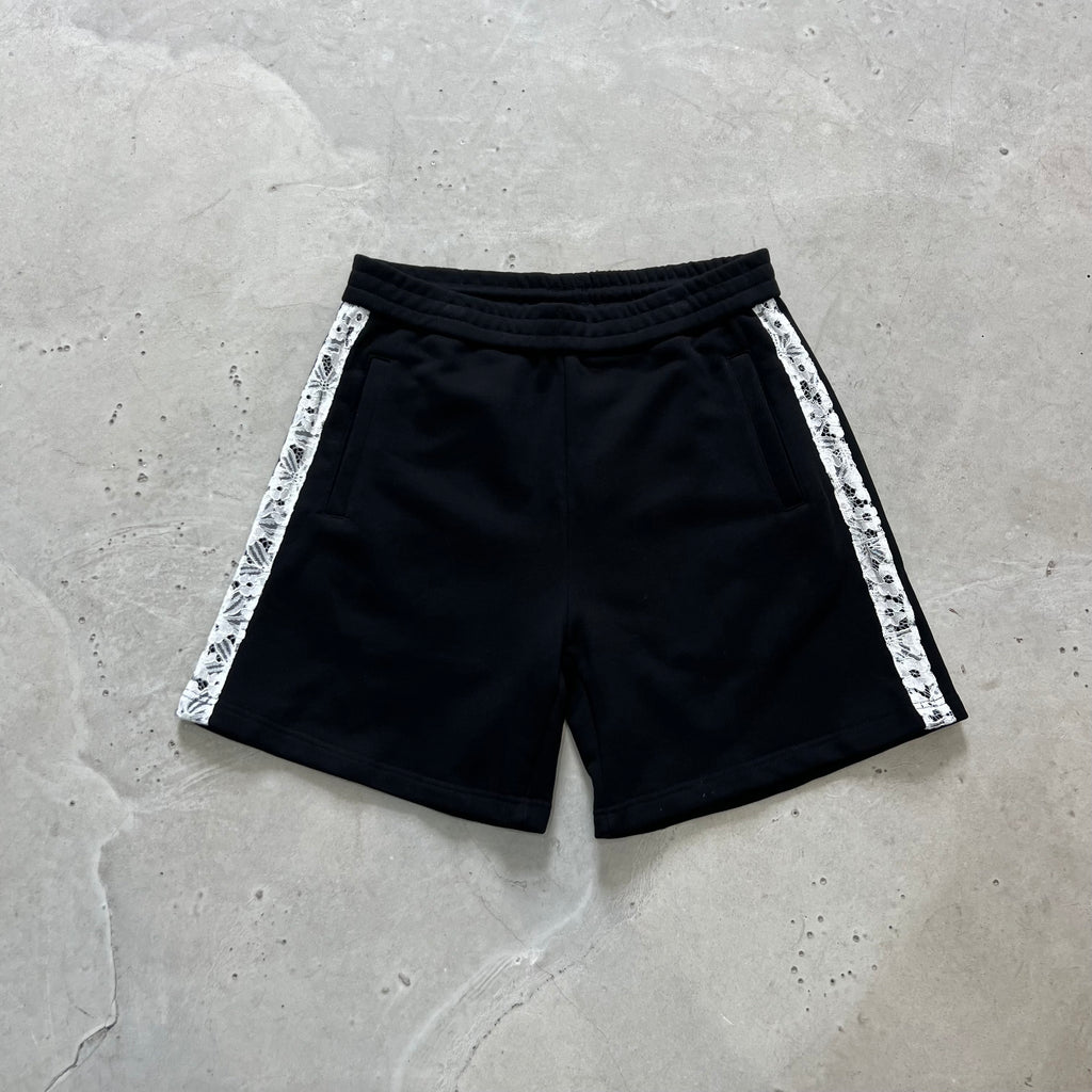 Black lace tape sweat shorts