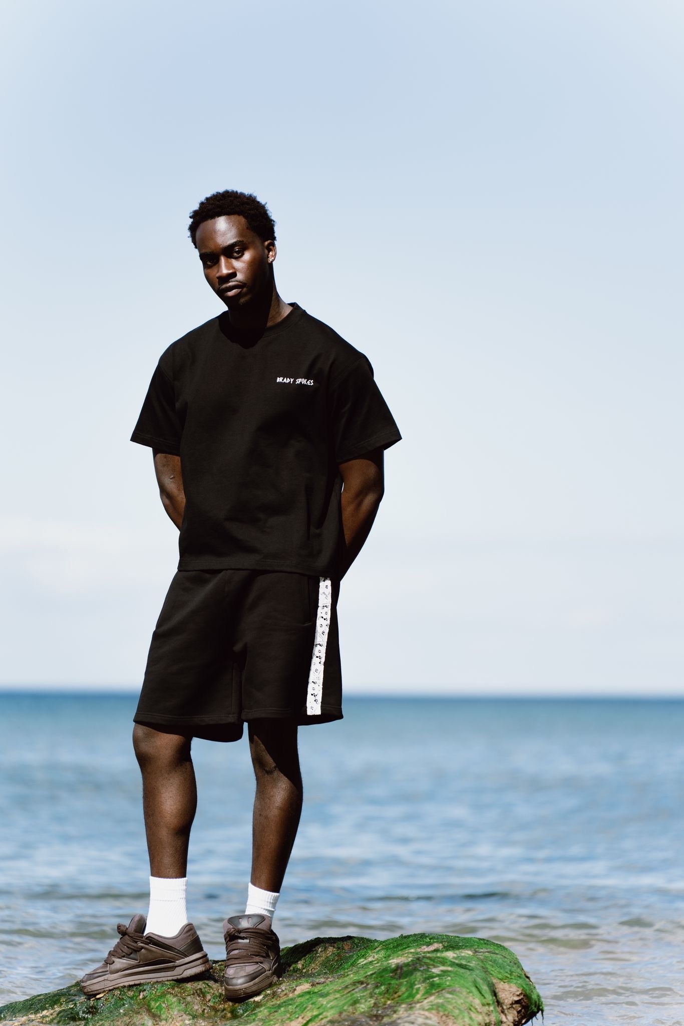 Black lace tape sweat shorts